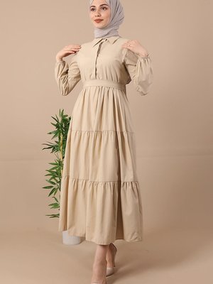 Standart Yaka Düğmeli Elbise Taş Standart Yaka Düğmeli Elbise Taş