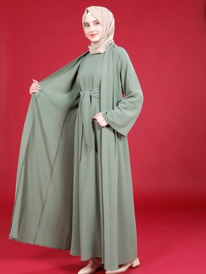 Mint Önü Bağlamalı Geniş Manşet Renk Abaya