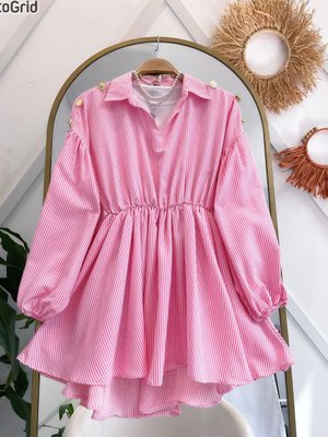 Çizgili Beli Lastikli Gömlek