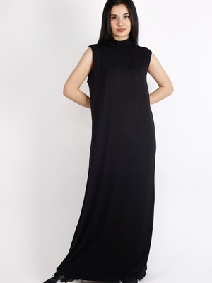 Siyah Dikyaka Içlik Dikyakalı Kolsuz Basic Modal Uzun Elbise