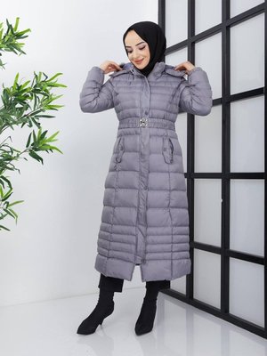 Kapikonlu Fermuarlı Kemer Detaylı Su Geçirmez Tessetür Mont Kaban