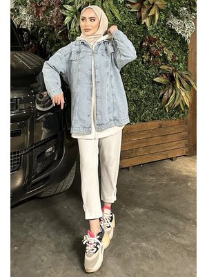 Açık Mavi Taş Detaylı Kot Ceket