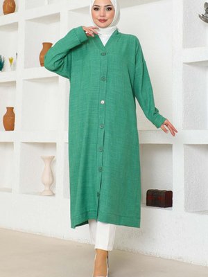 Kadın Düğmeli Keten Hırka Tesettür Kap