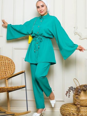 Bel Büzgülü İkili Takım Yeşil Bel Büzgülü İkili Takım Yeşil
