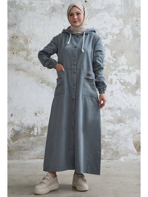 Kolu Çakımlı Cepli Gabardin Gri Kap Kolu Çakımlı Cepli Gabardin Gri Kap