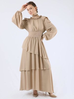 Asimetrik Şifon Elbise Taş Asimetrik Şifon Elbise Taş