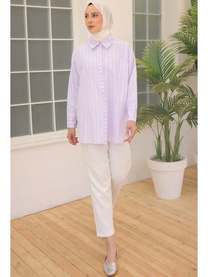 Lila Çizgili Gömlek