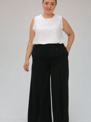 Siyah Büyük Beden Düğme Detaylı Aspen Pantolon