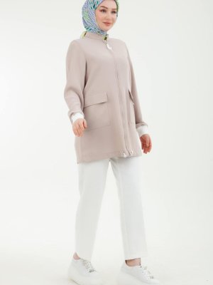 Armine Trend Krep Kumaşlı Etek Uçları Lastikli Ceket Tunik Bej Armine Trend Krep Kumaşlı Etek Uçları Lastikli Ceket Tunik Bej