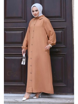 Taba Büyük Beden Çıkarılabilir Kapüşonlu Boydan Düğmeli Ferace