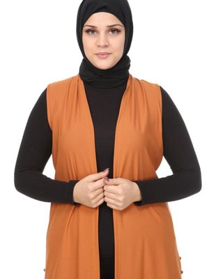 Kadin Tesettur Giyim Buyuk Beden Yazlik Anne Yelek Taba