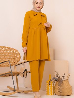 Büzgülü İkili Takım Hardal Büzgülü İkili Takım Hardal