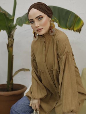 Bol Kesim Oversize Dikiş Detay Lastik Kol Müslin Kumaş Tunik Gömlek Bol Kesim Oversize Dikiş Detay Lastik Kol Müslin Kumaş Tunik Gömlek