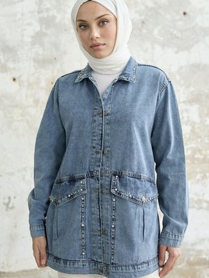 Boncuklu Kot Ceket Mavi Boncuklu Kot Ceket Mavi