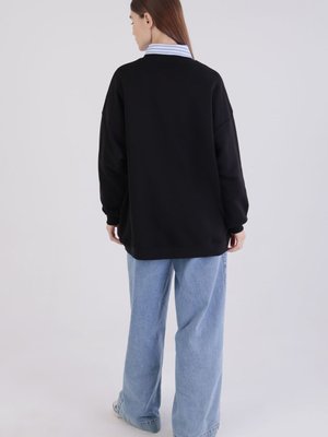 Siyah Oversize İplik Basic Sweatshirt