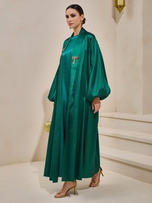 Zümrüt Yeşili Taffeta Palm Abaya
