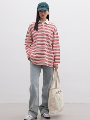 Andy Yakalı Sweatshırt İnce Çizgili Kırmızı