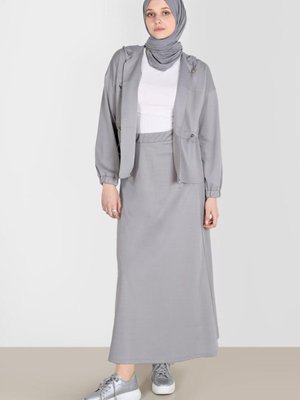 Fermuarlı Kapüşonlu İkili Etekli Eşofman Takım