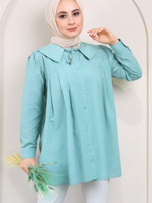 Bebe Yaka Pile Detaylı Gömlek Su Yeşili Bebe Yaka Pile Detaylı Gömlek Su Yeşili