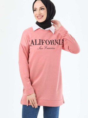 Düz Bisiklet Yaka Pembe Sweat Düz Bisiklet Yaka Pembe Sweat
