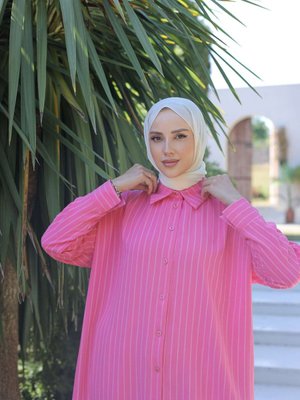 Çizgil Uzun Tunik Fuşya Çizgil Uzun Tunik Fuşya