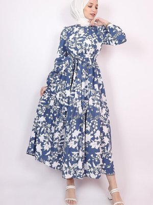 Beyaz Çiçekli Kloş Yazlık Elbise