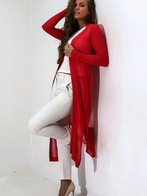 Kiremit Uzun Kol Önü Açık Etek Kenarları Yırtmaç Detaylı Örme Penye & Hırka Kiremit Uzun Kol Önü Açık Etek Kenarları Yırtmaç Detaylı Örme Penye & Hırka