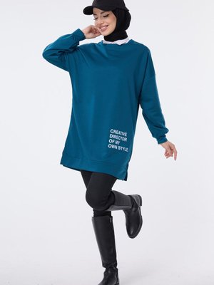 Düz Bisiklet Yaka Petrol Sweat Düz Bisiklet Yaka Petrol Sweat