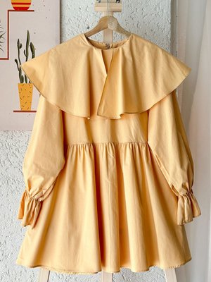 Sarı Soft Geniş Yakalı Marul Kol Tunik