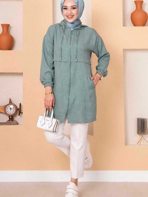 Kapüşonlu Keten Kap Mint Kapüşonlu Keten Kap Mint