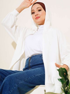 Kapüşonlu Fermuarlı Cepli Hırka