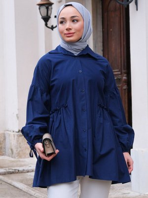 Kol Bağlamalı Bel Fırfır Detay Gömlek Lacivert Kol Bağlamalı Bel Fırfır Detay Gömlek Lacivert