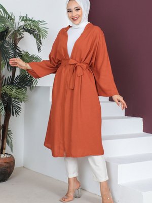 Beli Kuşaklı Kimono Kiremit