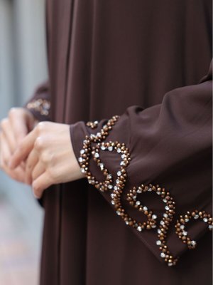 Özel Tasarım El İşlemeli Kristal Boncuklu Ferace