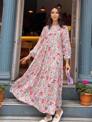 Yaz Çiçekleri Baskılı Elbise Ekru Yaz Çiçekleri Baskılı Elbise Ekru