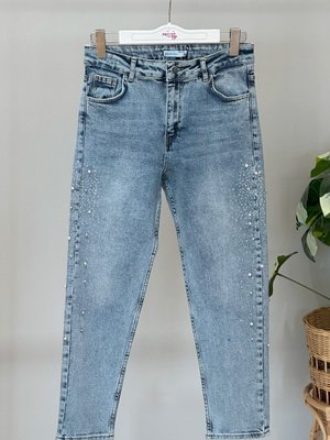 Missemramiss Taşlı Mom Jean Denim Pantolon Açık Mavi Missemramiss Taşlı Mom Jean Denim Pantolon Açık Mavi