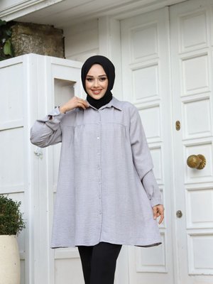 Kadın Tesettür Yazlık Yaka'lı Ve Önü Düğmeli Keten Kumaş Şık Tunik Salaş Gömlek Kadın Tesettür Yazlık Yaka'lı Ve Önü Düğmeli Keten Kumaş Şık Tunik Salaş Gömlek