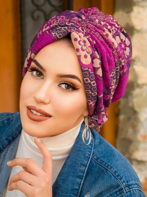 Mürdüm Bej Desenli Tokalı Bone