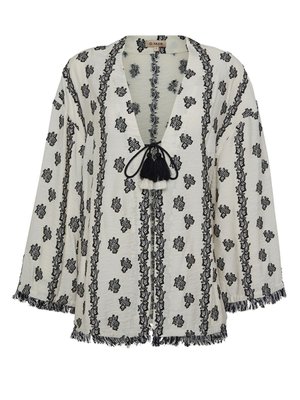 Püskül Detaylı Kendinden Dokulu Hırka