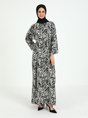 Siyah Su Desen Günlü Elbise Siyah Su Desen Günlü Elbise