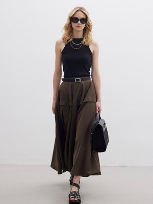 Volanlı Tasarım Etek Kahve Volanlı Tasarım Etek Kahve