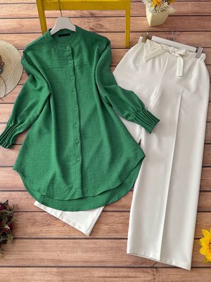 Kombin Nervürlü Tunik Ve Pantolon Takım Yeşil