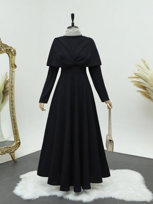 Önü Çapraz Çift Kat Hakim Yaka Krep Elbise