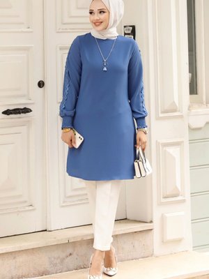 Kolu Dantel Detaylı Kolyeli Tunik