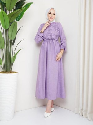 Dantel Detay Keten Yazlik Elbise Dantel Detay Keten Yazlik Elbise