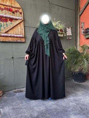 Robalı Bilekleri Bağcıklı Elbise Ferace Yaka Fermuarlı Butik