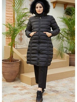 Siyah Uzun Şişme Mont