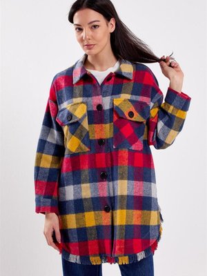 Püsküllü Ekose Siyah Ekru Ceket