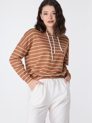 Düz Yaka Taba Kapüşonlu Sweat Düz Yaka Taba Kapüşonlu Sweat