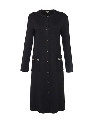 Cepleri İşleme Detaylı Örme Uzun Hırka